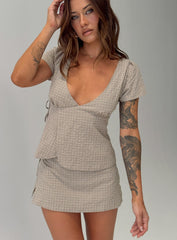 Emmilou Wrap Co-ord Brown Check