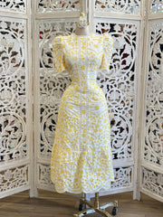 Yellow Eyelet Midi Dress- No Estira, Not Stretchy