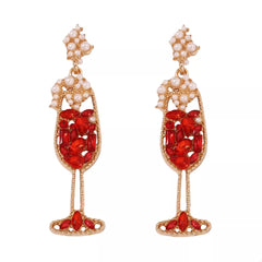 Champagne Glass Rhinestone Dangle Earrings