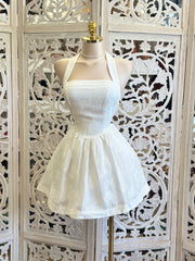 Backless Puff Mini Ivory Dress -Estira, Stretchy
