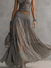 Alba - Complete with gray lace panel top and long pleated skirt