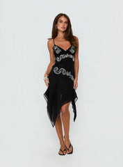 Pappilion Asymmetrical Midi Dress Black
