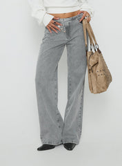 Pipper Asymmetrical Button Up Jeans Grey Wash