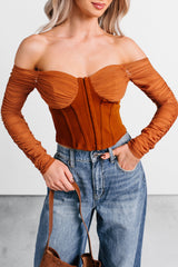Her Reign Mesh Off The Shoulder Crop Top (Cappuccino)