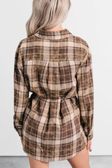Grounded Ease Waist Tie Plaid Romper (Brown)