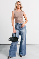 Her Tempo Sleeveless Ruched Side Top (Light Mocha)