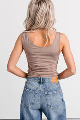 Her Tempo Sleeveless Ruched Side Top (Light Mocha)