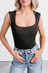 Cross Your Mind Wide Shoulder Straps Bodysuit (Black)