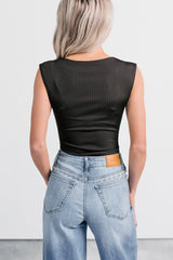 Cross Your Mind Wide Shoulder Straps Bodysuit (Black)