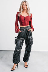 Forever This Way Lace Trim Peasant Blouse (Burgundy)