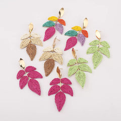Rattan Woven Leaf Dangle Earrings