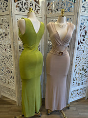 V Neck Brass Detail Dress- Estira, Stretchy