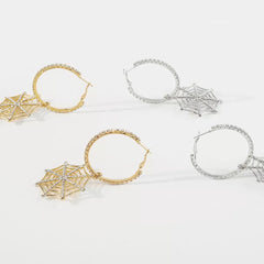 Spider Web Dangle Hoop Earrings