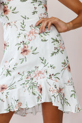 Taj Lace-Up Back Asymmetrical Hem Dress Floral Print White