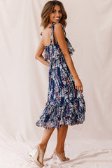 Maeve Shoulder Tie Layered Ruffle Dress Navy