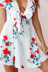 Lydia Plunging Neckline Floral Dress White