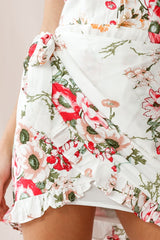 Natalie Sweetheart Neckline Wrap Dress Floral Print White