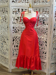 Cherry Corset Lined Midi Dress -Slightly Stretchy, Estira Poco