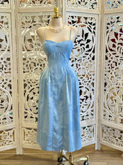 Denim Blue Floral Midi Dress-Stretchy, Estira