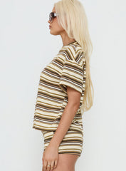 Rubez Terry Towelling Boxy Top Brown Stripe