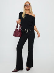 Kortnee Eyelet Detail Flare Leg Trousers Black