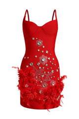 Bandage Feather Rhinestone Mini Dress