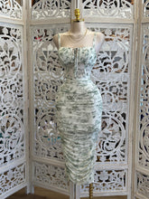 Sage Flowers Ruched Midi Bodycon Dress-Estira ,Stretchy
