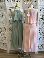 Pleated Flowy Midi Dress- Stretchy, Estira