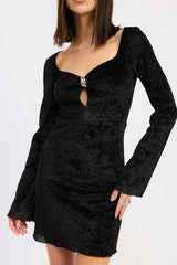 SWEET HEART NECKLINE LONG SLEEVE MINI DRESS