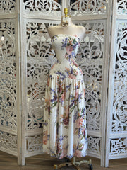 Strapless Smocked Floral Midi Dress - Estira, Stretchy