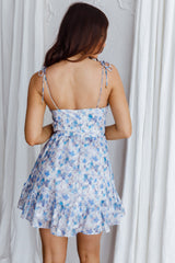 Ever After Tied Shoulder Mini Dress Floral Blue