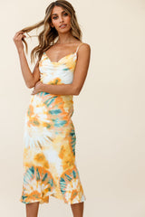 Show Me Love Cowl Neck Midi Dress Tie-Dye Orange Multi