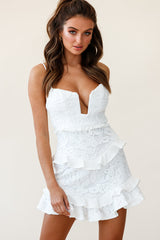 James Tiered Frill Mini Dress Lace White