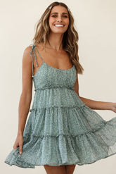Rumi String Tie Babydoll Dress Sage Leopard