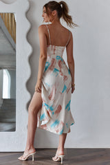 Suki Front Split Midi Dress Watercolor Paint Print Pink