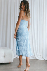 Well Versed Pleated Bust Front Split Dress Textured Floral Blue