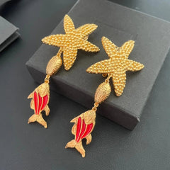 Vintage Fish Pendant Star Fish Clip Earrings