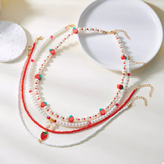 4 Piece Strawberry Pearl Beaded Necklace