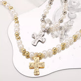 Pearl & Cross Pendant Necklace