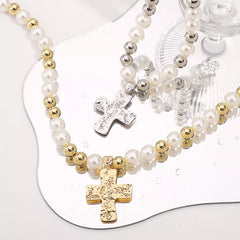 Pearl & Cross Pendant Necklace