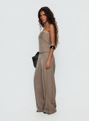 Madelle Strapless Tie Up Top Brown Pinstripe