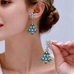 Christmas Tree Snowflake Dangle Earrings