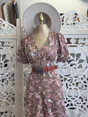 Brown Floral Midi Dress- Not Stretchy