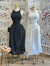Cross back Eyelet Midi Dress- Estira Poco, Slightly Stretchy