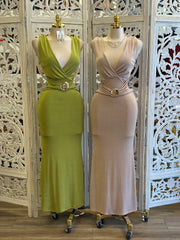 V Neck Brass Detail Dress- Estira, Stretchy