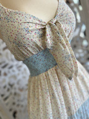 Bow Light Blue Multi Color Floral Maxi Dress- Not Stretchy