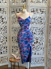 Purple Floral Midi Ruched Dress- Estira, Stretchy