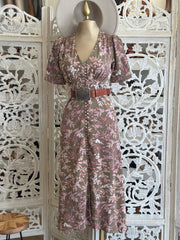 Brown Floral Midi Dress- Not Stretchy