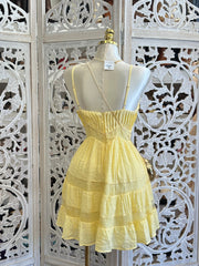 Tiered Yellow Lace Mini Dress- Slightly Stretchy,Estira Poco