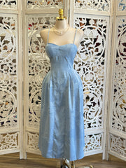 Denim Blue Floral Midi Dress-Stretchy, Estira